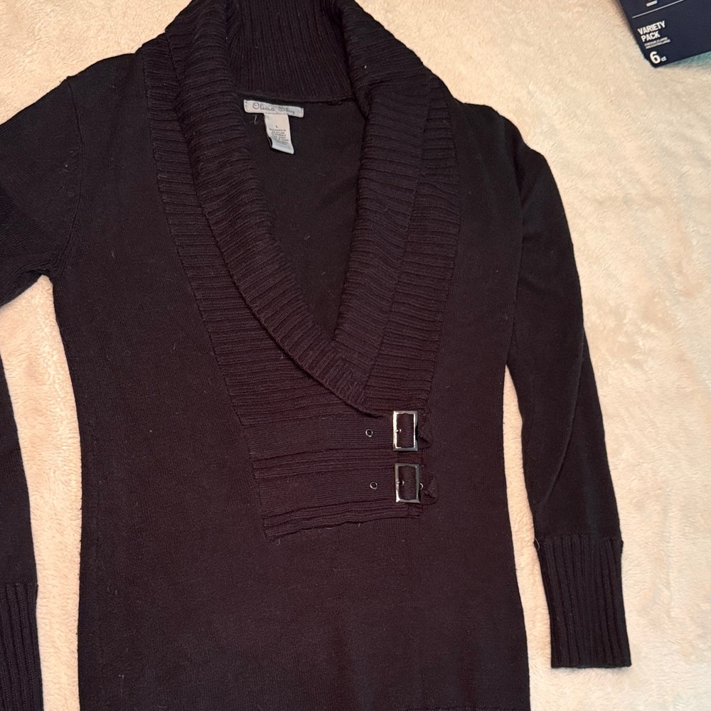 Elegant Black Sweater with Buckle Detail